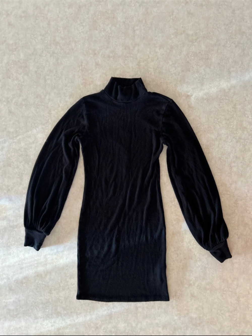 Forever 21 Black Ribbed Turtleneck Sweater Dress with Balloon Sleeves